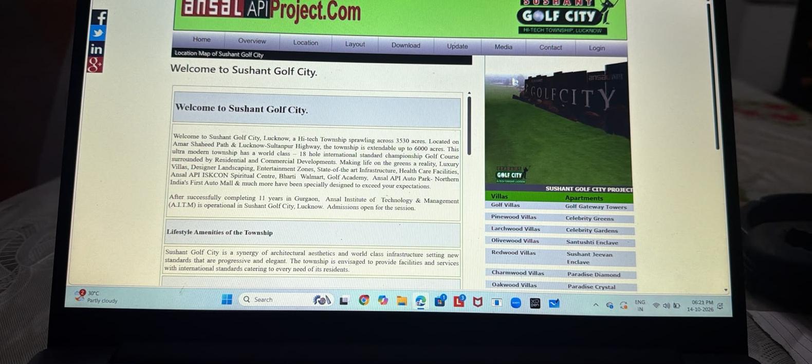 Sushant Golf City 3,530-acre master township layout and location map